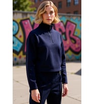 Kadın Fermuarlı Yaka Düşük Kol Selanik Triko Fermuarlı Yaka Normal Kalıp Örme Sweatshirt