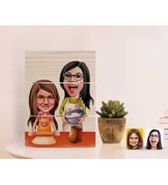 BK Gift Kişiye Özel Anne Kız Karikatürlü Otantik Masaüstü Ahşap Palet Çerçeve-2 (Beyaz)