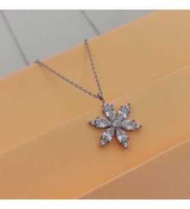 Gümüş Taşlı Kolye Papatya Model 925 Ayar (Karışık)