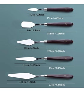 Bıçağı 5 Parça Paslanmaz Çelik Spatula Seti, Kil Hamuru Pasta Krema Yağlıboya için Ahşap Saplı Süsleme Şekil Verme ve Kazıma, Boya Araçları,Mutfakta ve diğer Hobi ve El Sanatları İçin