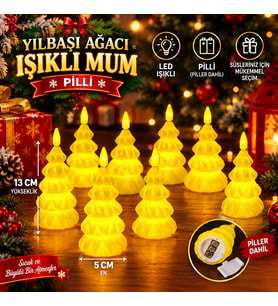 VIP 9 ADET YILBAŞI AĞACI ŞEKLİNDE MUM LED IŞIKLI MUM YILBAŞI MUMU ÇAM AĞACI MUMU IŞIKLI NOEL MUMU