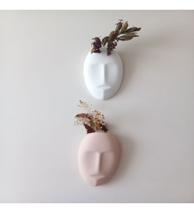 Dekoratif 2'li Yüz Duvar Vazosu, Duvar Süsü ,Heykel Aksesuar Beyaz Bej (Beyaz-Haki-Bej)
