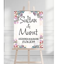 Söz Nişan Düğün İçin 50x70 Karşılama Panosu - Renkli Çiçek Pastel Tasarımlı