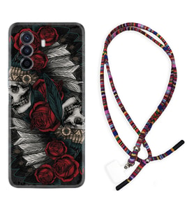 Huawei Nova Y70 Y90 Nova 9 SE  Kılıf Boyun Asklı Rasta Silikon Skull Rose 1673