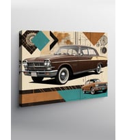 Kanvas Tablo Retro Sedan Ve Çizgiler