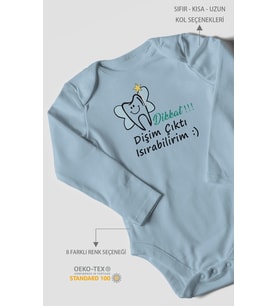 Dikkat! Dişim Çıktı Isırabilirim Baskılı Bebek Zıbını – Çıtçıtlı Body  %100 Pamuk Uzun Kol (Bebek Mavisi)