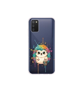 Samsung Galaxy A02s ile Uyumlu Splash Kirpi Tasarımlı Şeffaf Silikon Kılıf