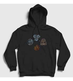 Presmono Unisex Siyah Symbols Anime Avatar The Last Airbender Kapüşonlu Sweatshirt 262697tt