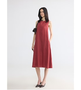 LCW EVERYDAY Bordo Bisiklet Yaka %100 Keten Elbise