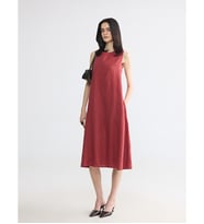 LCW EVERYDAY Bordo Bisiklet Yaka %100 Keten Elbise