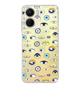 PrintiFy Vivo Y16 ile Uyumlu Nazar Boncuğu 2 Baskılı Kamera Korumalı Şeffaf Silikon Kılıf