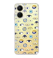 PrintiFy Vivo Y16 ile Uyumlu Nazar Boncuğu 2 Baskılı Kamera Korumalı Şeffaf Silikon Kılıf