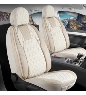 Renault Megane 4 İcon Uyumlu Lüx Yarı Deri Oto Koltuk Kılıfı Ön Arka Takım Chester Serisi BEJ