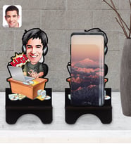 BK Gift Kişiye Özel Erkek Gamer Karikatürlü Ahşap Biblo Telefon Standı-1