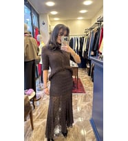 İçi Astarlı Beli Lastikli Dantel Etek - Kahverengi
