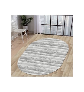 Dijidekor Halı Gri Cool KY7056 Yıkanabilir Oval Kesme İnce Yolluk Kilim Salon Halısı Modelleri