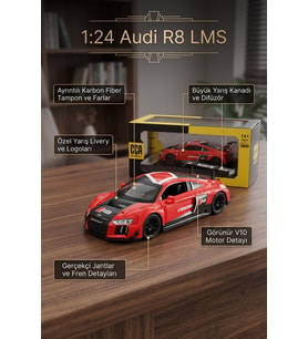 1:24 Audi R8 LMS Kırmızı Metal Diecast Model Araba Lisanslı