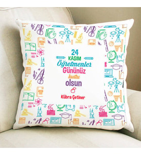 Kişiye Özel Süslü Öğretmenler Gününe Özel Kare Yastık