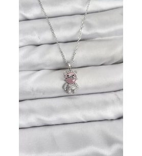 316L Çelik Zincir Gümüş Renk Teddy Bear Model Zirkon Taşlı Kadın Kolye - TJ-BKO10853