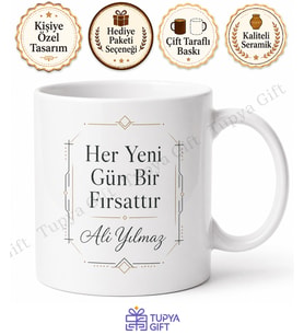 Büyük Boy Kupa Bardak Baskılı Kişiye Özel İsimli Hediye Porselen Mug