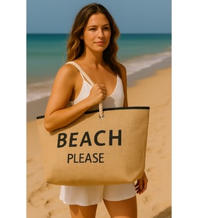 Siyah Beach Please Yazılı Büyük Boy Piknik ve Plaj Çantası –  Halat Saplı – 55x36x15 cm (Standart)