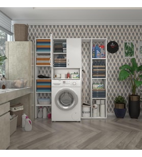 Kenzlife çamaşır makinesi dolabı sinemmega byz 180*156*30 banyo kapaklı arkalıklı raflı (Karışık)