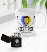 BK Gift Kişiye Özel Grafiker Tasarımlı Kupa Bardak ve Benzinli Çakmak Seti-1 (Model 1)