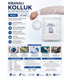 Ribanalı 60 Cm Tela Kolluk Beyaz 100 Adet