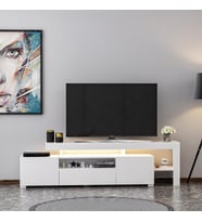 T0014 Led Işıklı, Raflı Tv Sehpası, Tv Ünitesi (Beyaz)