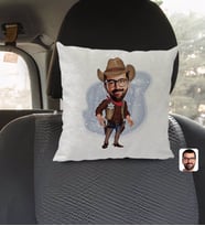BK Gift Kişiye Özel Kovboy Karikatürlü Kare Araç Koltuk Yastığı-1
