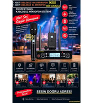 PROFESYONEL UHF TELSİZ MİKROFON SETİ (1 ADET KABLOSUZ YAKA MİKROFON + 1 ADET KABLOSUZ EL MİKROFON)