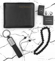 Kişiye Özel Cüzdan & Anahtarlık & Zippo Model Çakmak & Tesbih Hediye Seti