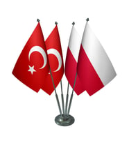 Masa Üstü Polonya Bayrağı Türk Bayrağı Dörtlü Krom Direk Masa Bayrak Seti