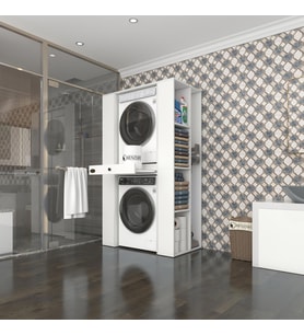Kenzlife çamaşır-kurutma makinesi dolabı umare byz 187*110*60 çekmeceli raflı banyo (Beyaz)