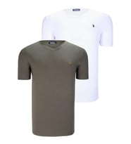 İKİLİ SET T8568 DEWBERRY V YAKA ERKEK T-SHIRT-BEYAZ-HAKİ (Karışık)