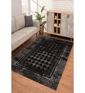 Dijital Kaymaz Taban Yıkanabilir Renkli Salon Halısı Mutfak Halısı Yolluk ND-SD-1137 (Siyah)
