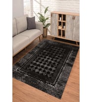 Dijital Kaymaz Taban Yıkanabilir Renkli Salon Halısı Mutfak Halısı Yolluk ND-SD-1137 (Siyah)