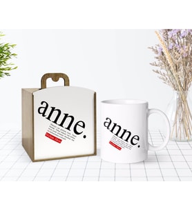 BK Gift Kişiye Özel Ahşap Kutuda Anne Anlamı Tasarımlı Beyaz Kupa Bardak-1