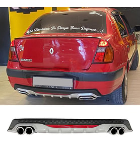 Renault Clio Mk2 Sedan Gri Difüzör Difizör Yuvarlak Egzoz Görünüm Reflektörlü