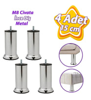 4 Adet Metal Destek Ayağı 15 Cm Krom Mobilya Kanepe Baza Koltuk Ünite Ayakları Metrik 8 Civatalı İnce Diş
