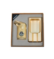 Parmida Gold Tek Torch Masa Tipi Çakmak Tekli Gold Küllük İkili Puro Seti TR9850