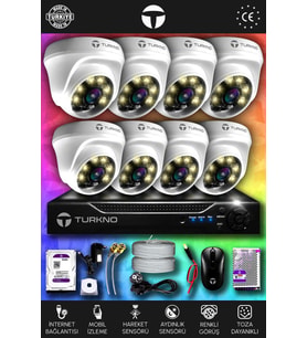 TURKNO 8 Kameralı Domie 8 İç Kamera Set 320 GB HDD Full HD Renkli Gece Görüşlü Güvenlik Kamerası Sistemi