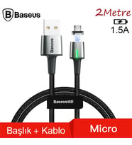 Baseus Zinc Magnetic Usb Kablo Şarj Android Mikro Başlık 2Metre 1.5A-(5775) - 1OL9777-4846