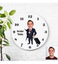 Karikatürlü Erkek Kabin Memuru Kişiye Özel Duvar Saati