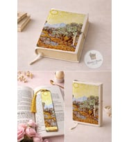 Kitap Kılıfı ve Metal Kitap Ayracı Seti (Van Gogh Zeytin Ağaçları)