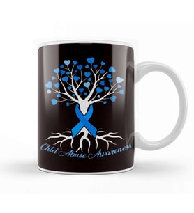 Blue Ribbon Tree Heart Child Abuse Prevention Month Support Kupa Bardak Porselen