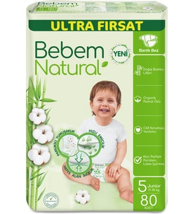 Bebem Bebek Bezi Natural Beden:5 (11-18KG) Junior 80 Adet Ultra Fırsat Pk
