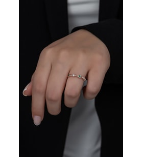 Gümüş Prenses Yüzük. Renkli Taşlı Ayarlanabilir Ölçü. Rose Gold Kaplama 925 Ayar Gümüş