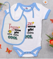 BK Kids Teyze Anne Gibi Tasarımlı Mavi Bebek Body Zıbın ve Mama Önlüğü Hediye Seti-1