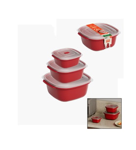 3 PCS KIRMIZI KARE SAKLAMA KABI SET 550-1100-2200ML (5343)